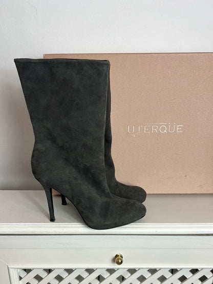 UTERQÜE. Botas grises oscuro piel. T 40