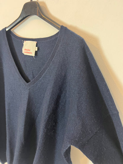 ABSOLUTE CASHMERE. Jersey azul cashemre cuello pico. T S