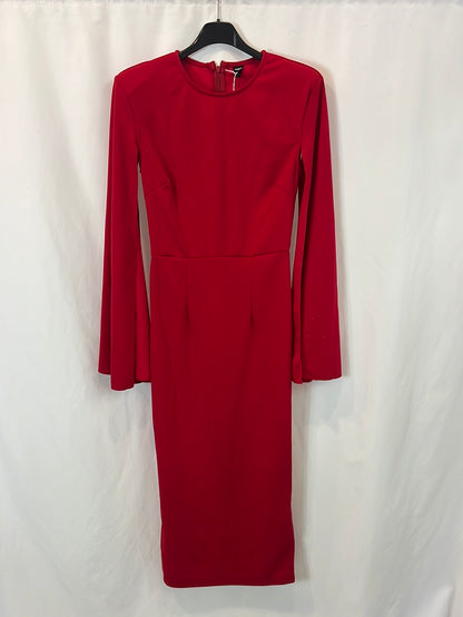 SHEIN. Vestido midi rojo mangas T.s