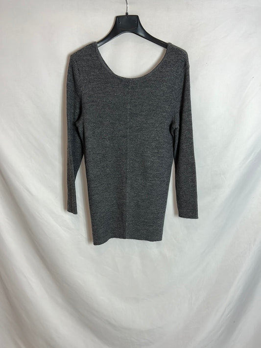 MASSIMO DUTTI. Top/jersey gris canalé  T.l (tara)