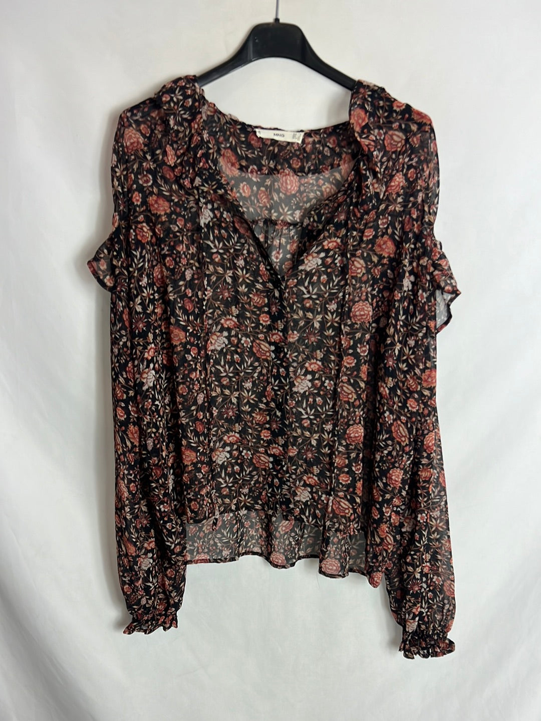 MANGO. Blusa semitransparente  estampada. T S