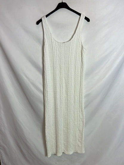 ZARA. Vestido midi punto blanco. T S