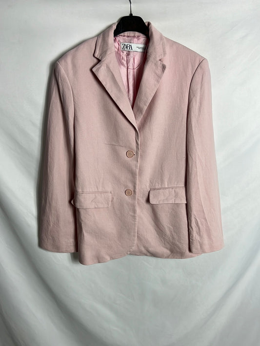 ZARA. Blazer rosa lino oversized T.xs