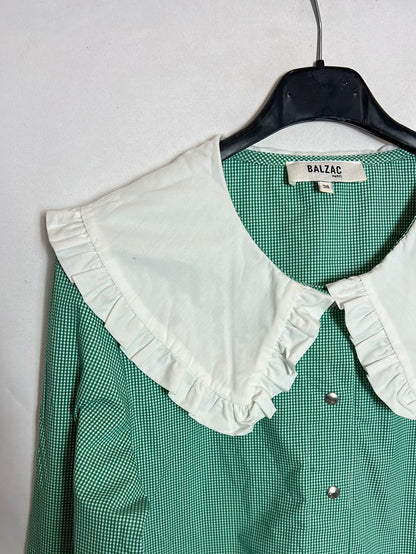 BALZAC. Blusa verde cuadros cuello bebé . T 38