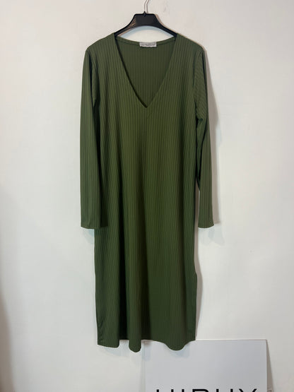 VALENTINA. vestido midi verde canalé T.xl