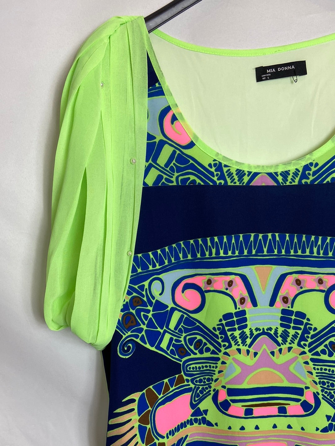 MIA DONNA. Vestido azul estampado neon T.L