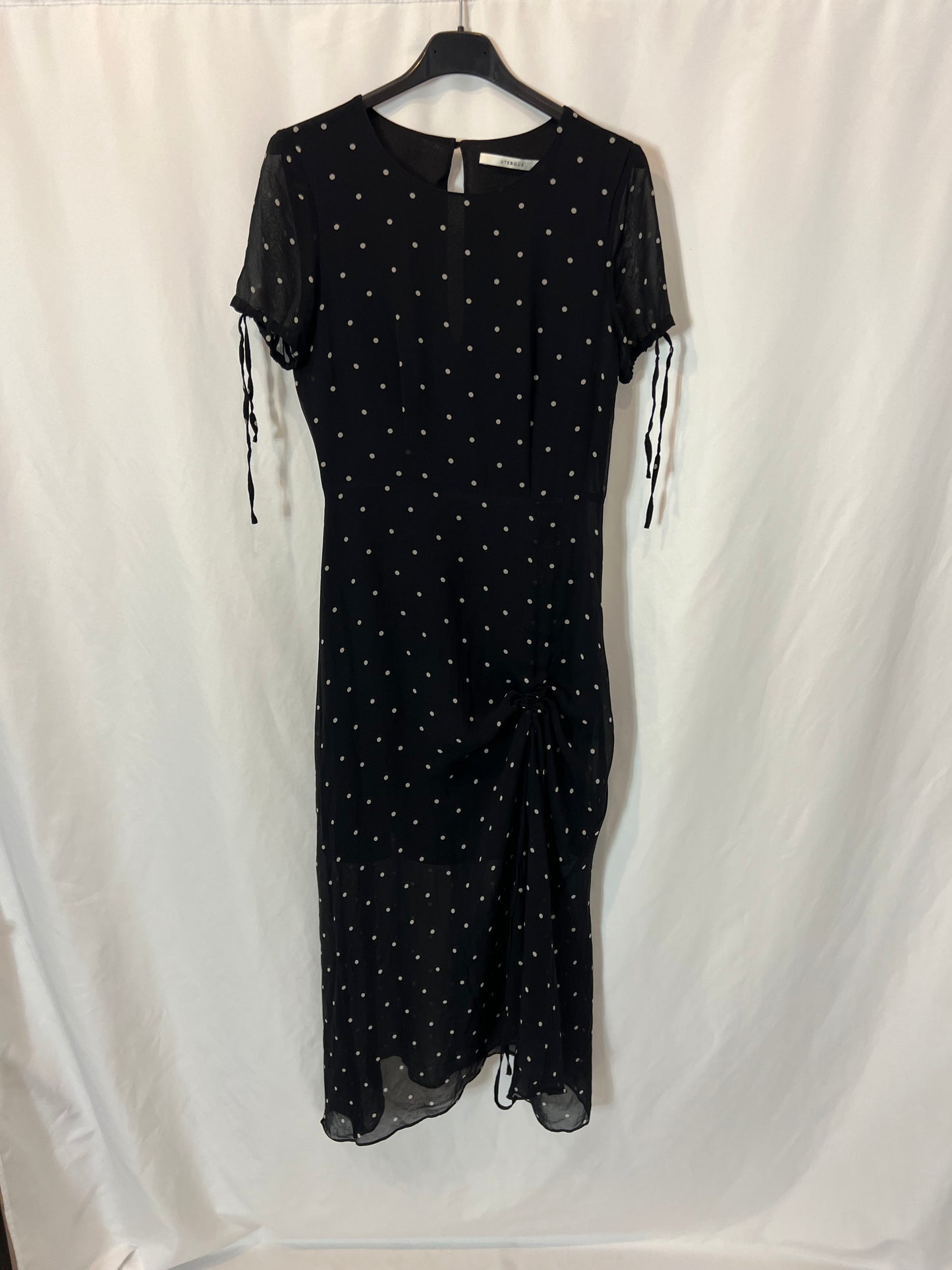 UTERQÜE. Vestido midi seda lunares. T XS