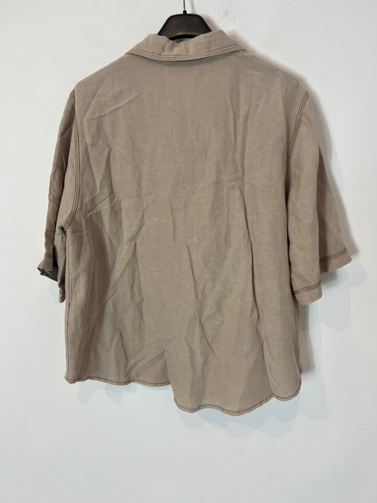 PARFOIS. Blusa fluida color tostado con Lino T M