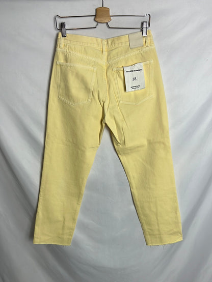 MASSIMO DUTTI . Denim recto abotonado amarillo pastel. T 38