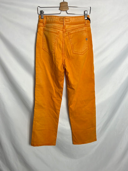 SHAFT. Pantalón denim naranja pata ancha. T 36