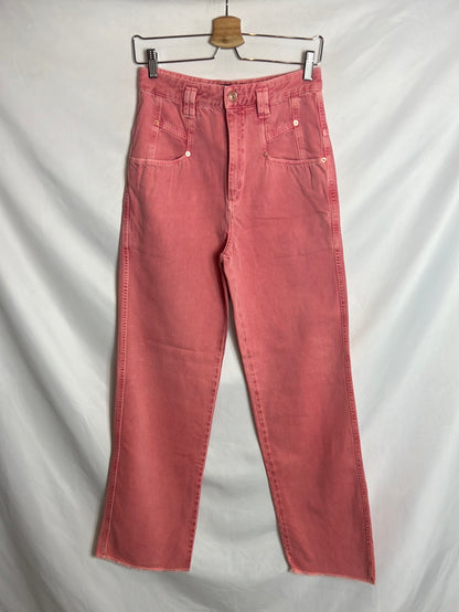 ISABEL MARANT.Denim pata ancha rosa efecto desgastado . T 36