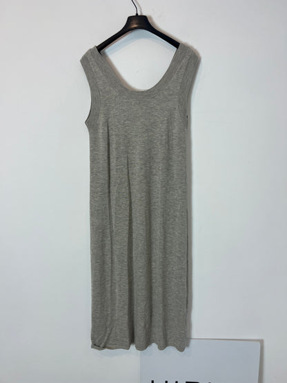 MASSIMO DUTTI. Vestido midi punto gris. T 34