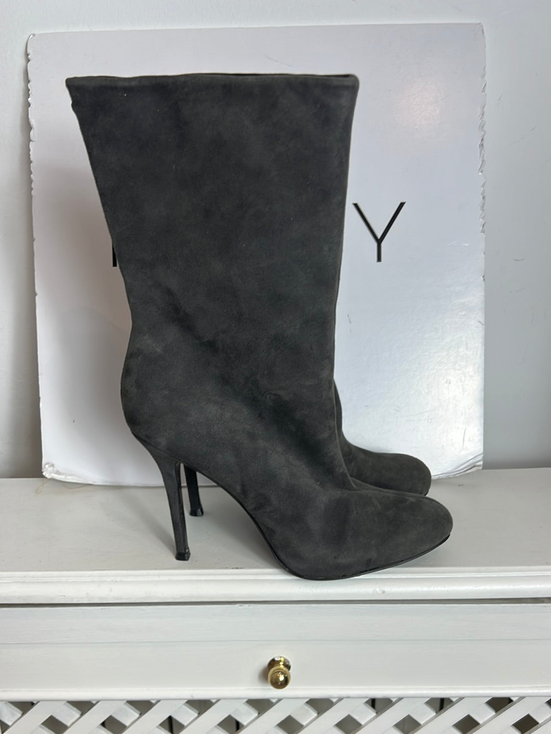 UTERQÜE. Botas grises oscuro piel. T 40