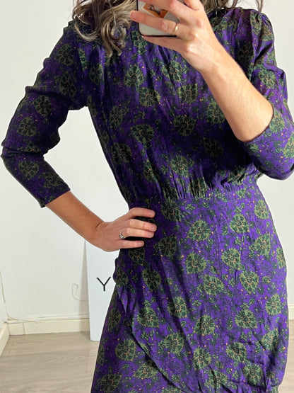 SLOWLOVE. Vestido corto morado estampado T.s