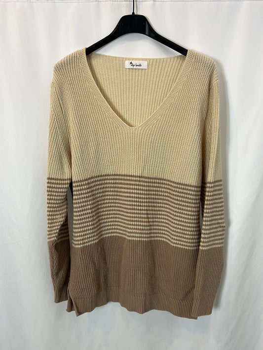 ALGO BONITO. Jersey beige rayas T.m