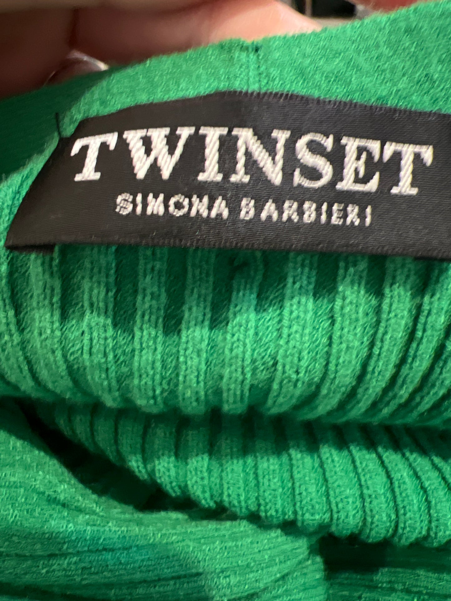 TWINSET. Cárdigan verde canalé T.m