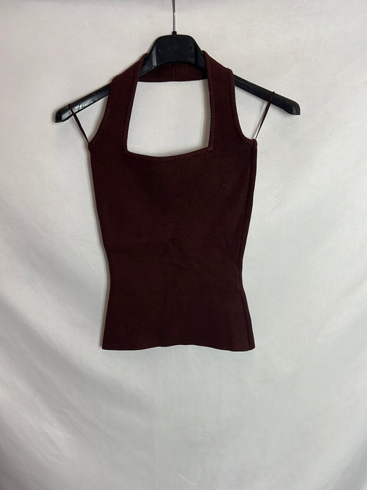 ZARA. Top punto marrón elástico. T S