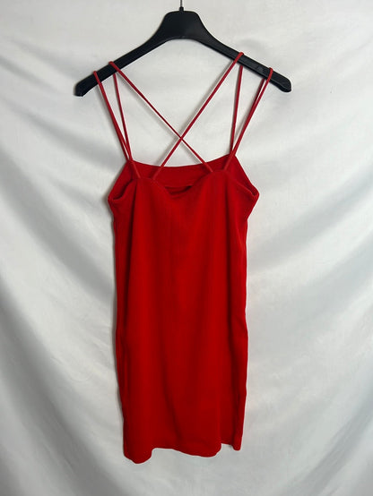 H&M. Vestido rojo corto textura. T 36