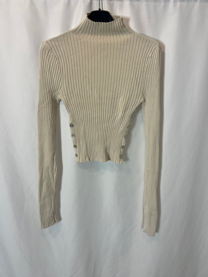 ZARA. Jersey beige canalé botones. T S