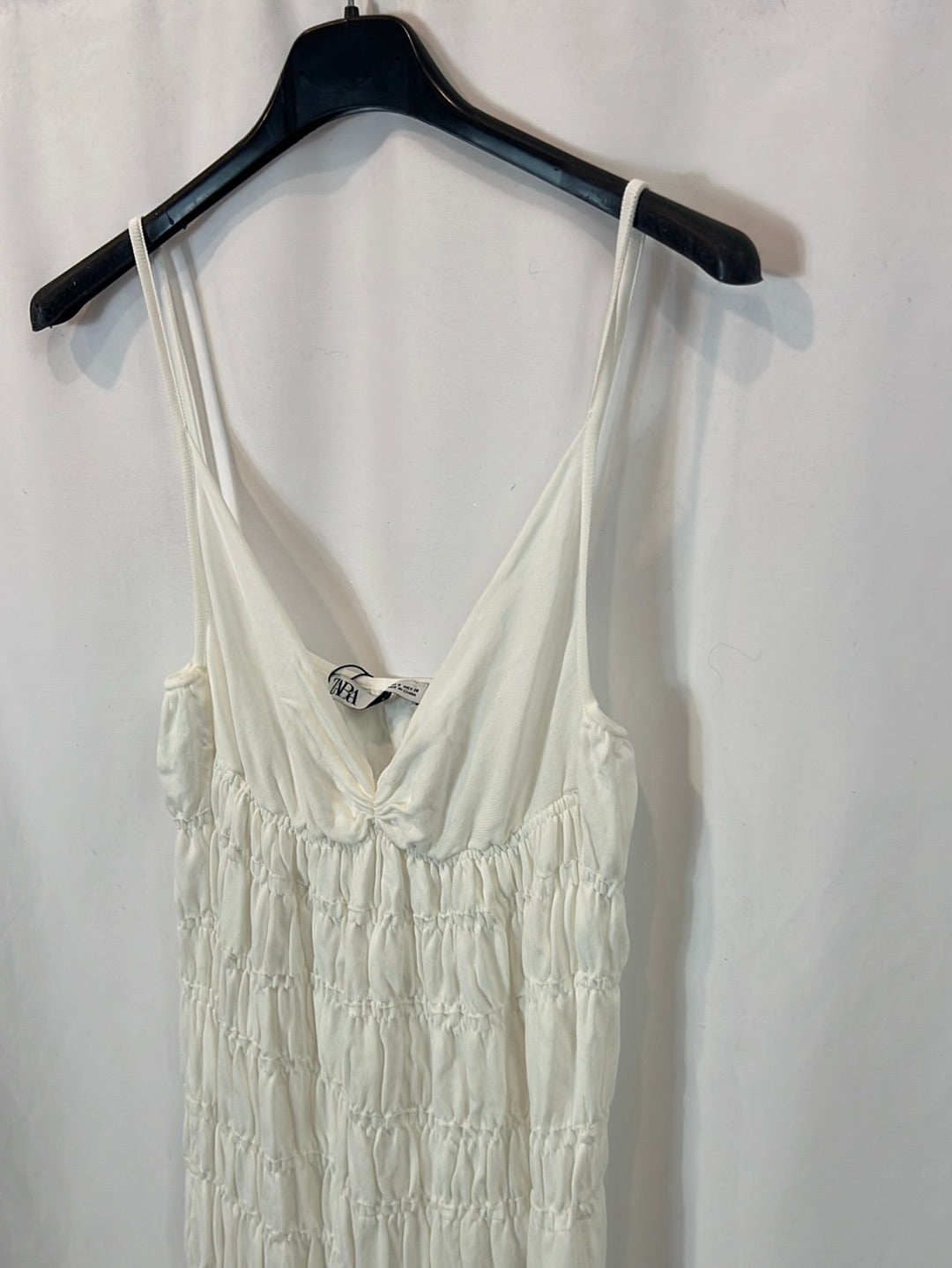 ZARA. Vestido blanco fruncido T.s