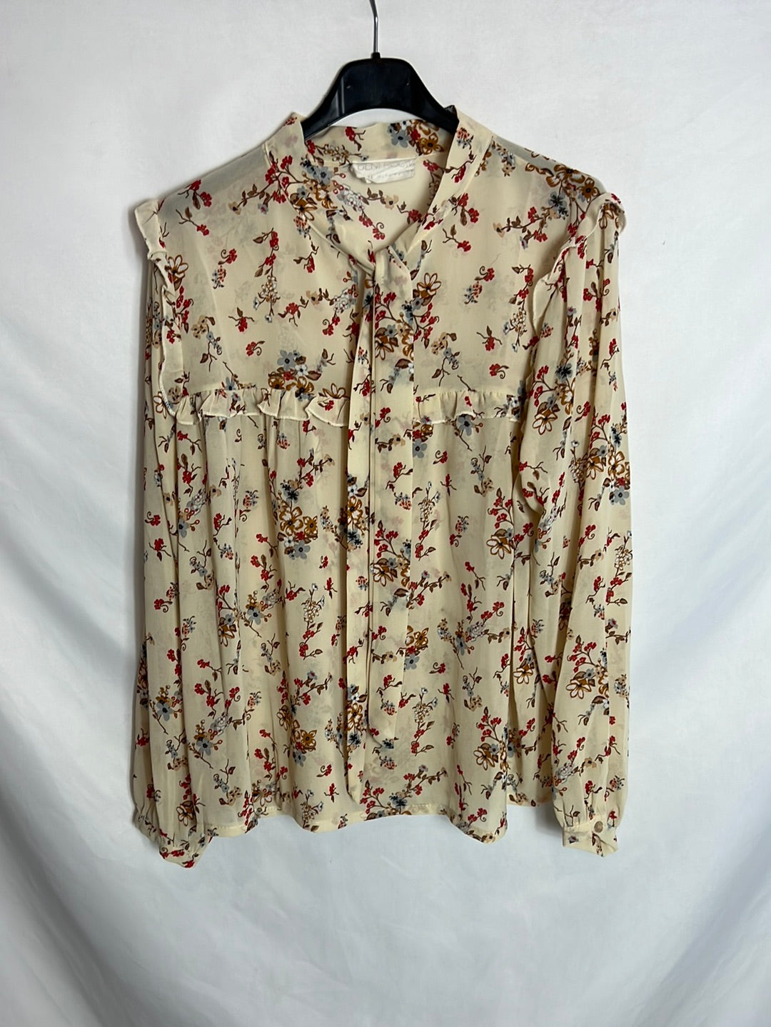 BENI ROOM. Blusa beige semitransparente flores . T M