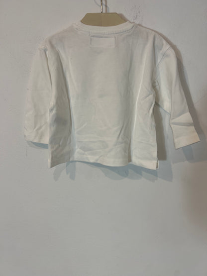 ZARA. Camiseta blanca algodón manga larga. T 9-12 meses