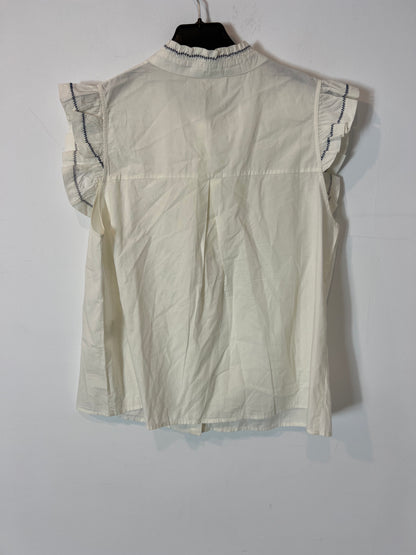 SEZANE. Blusa blanca sin mangas detalles T.42