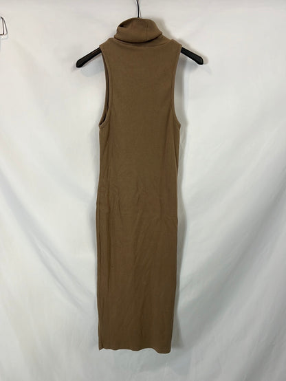 ZARA. Vestido midi canalé beige T.s