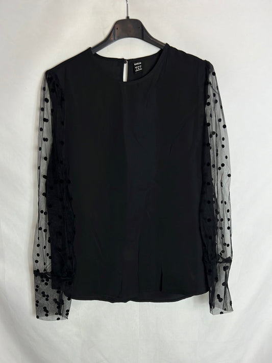 SHEIN. Blusa negra manga semitransparente . T S