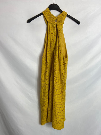 ZARA. Vestido amarillo troquelado T.S