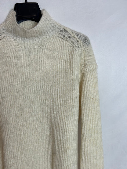 MANGO. Jersey canalé beige claro. T XS