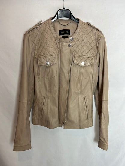 MASSIMO DUTTI. cazadora beige piel T.m