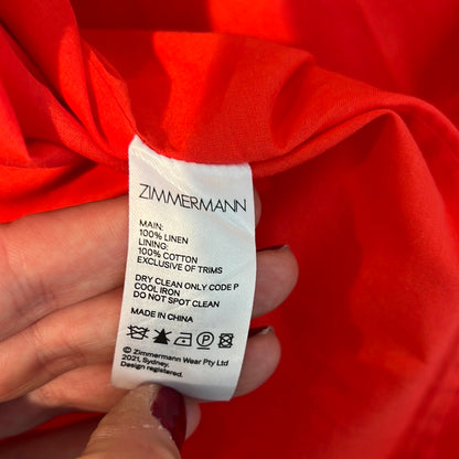 ZIMMERMANN. Vestido rojo cuello halter  Lino rojo T1(s/m)