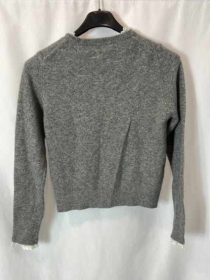 ZARA. Jersey gris detalle cuello  T.s