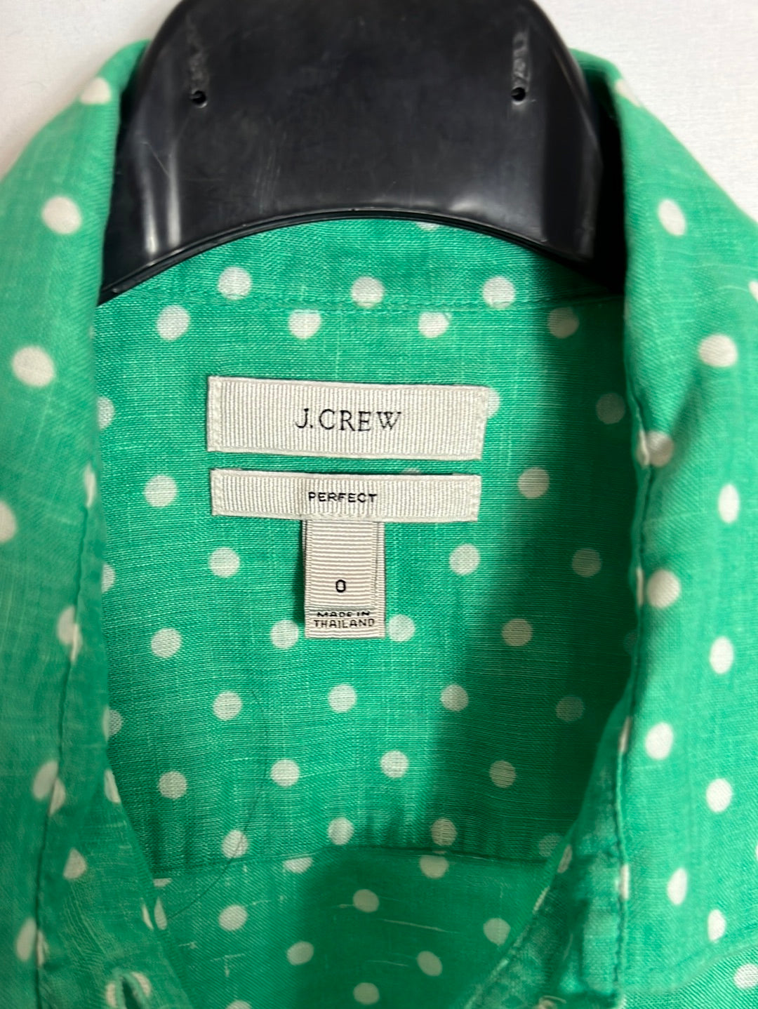 J CREW. Camisa Lino verde lunares. T XS