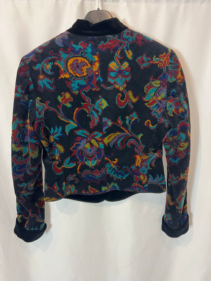 KENZO. Chaqueta negra pana estampada T.38