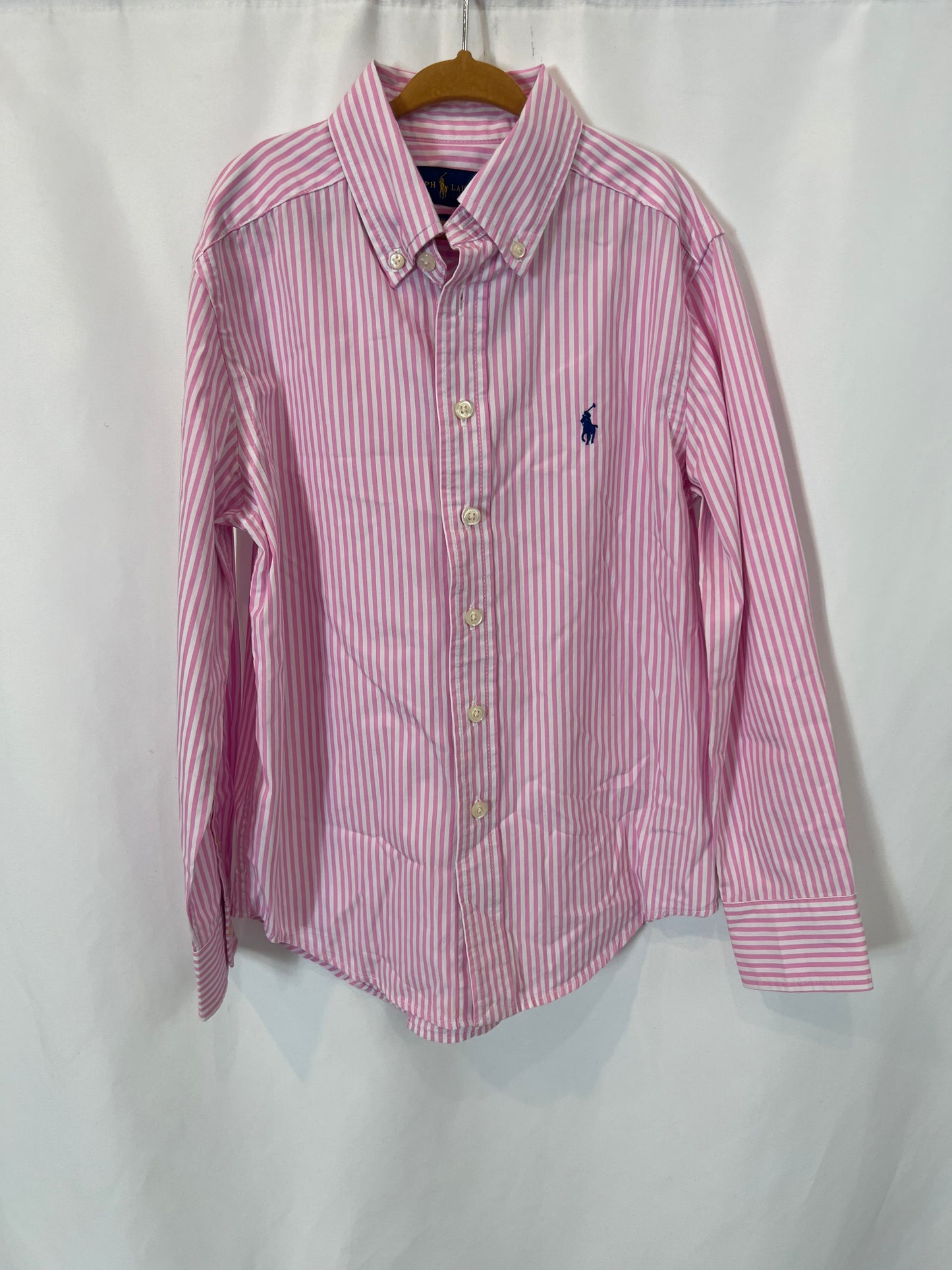 RALPH LAUREN. Camisa rayas rosas logo. T 8 años