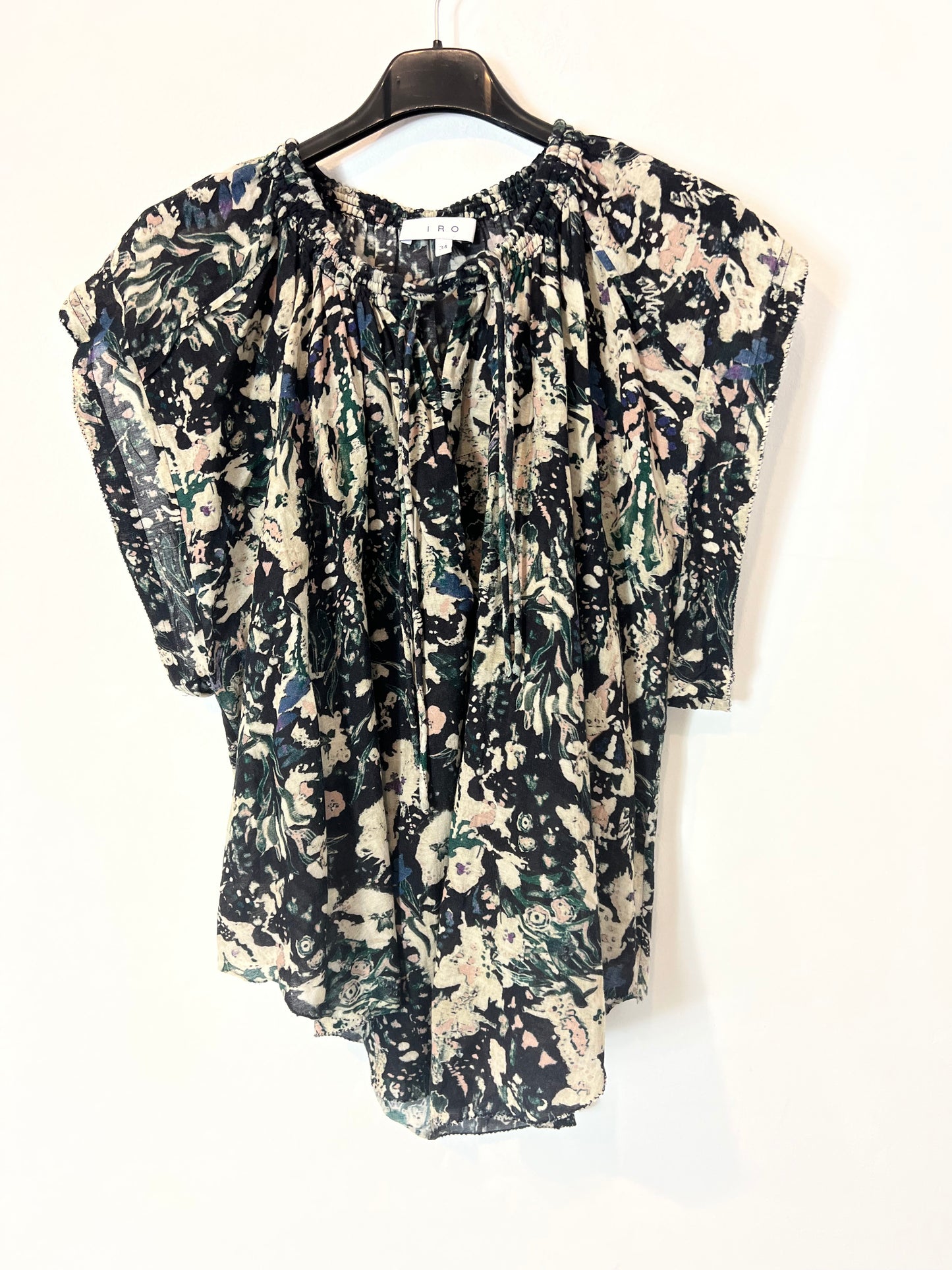 IRO. Blusa negra estampado beige T.34