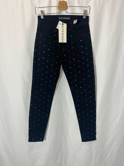 UTERQÜE. Denim negro abalorios colores. T 36