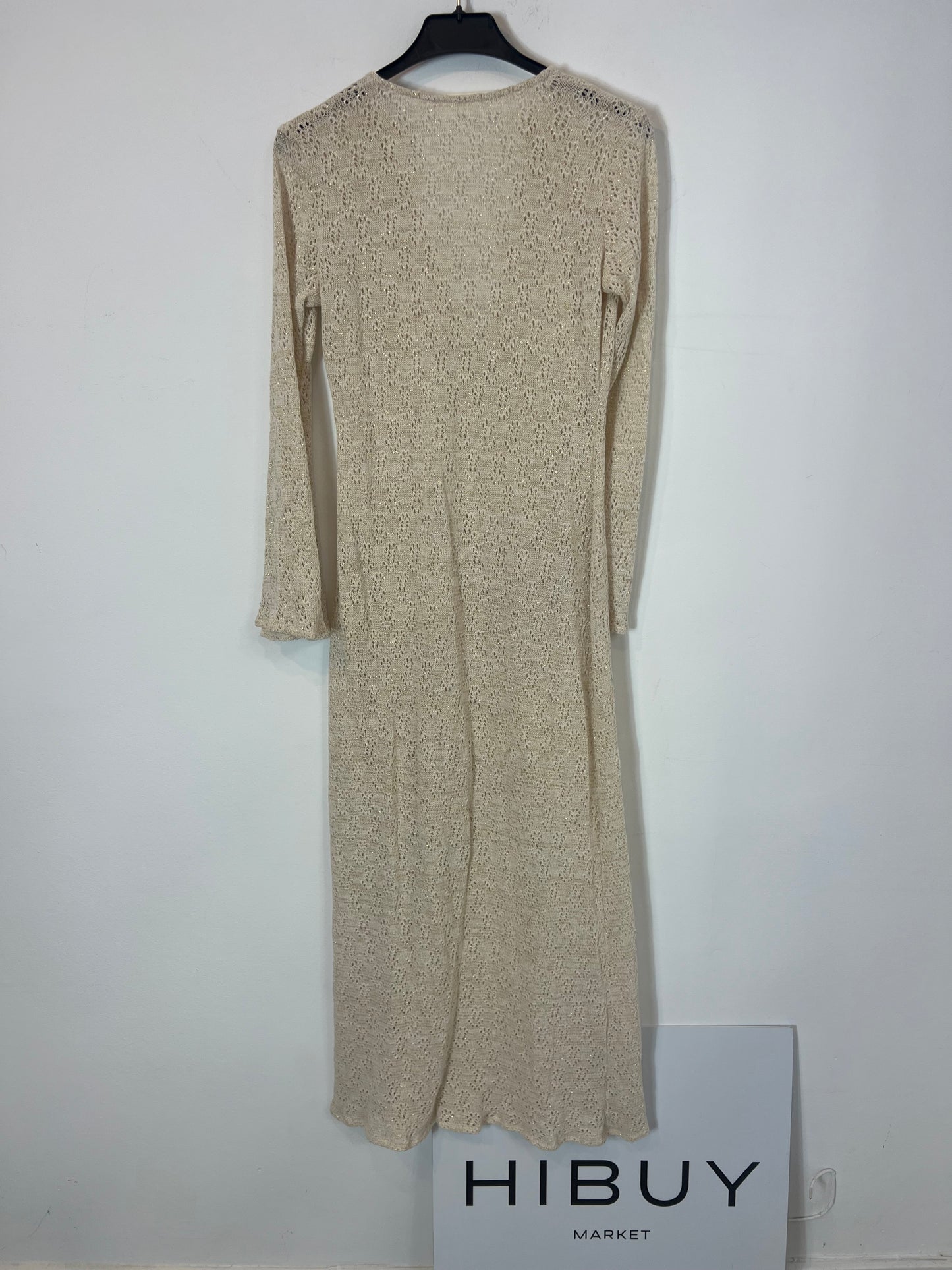 VALENTINA GARI. Vestido beige punto hilos T.s