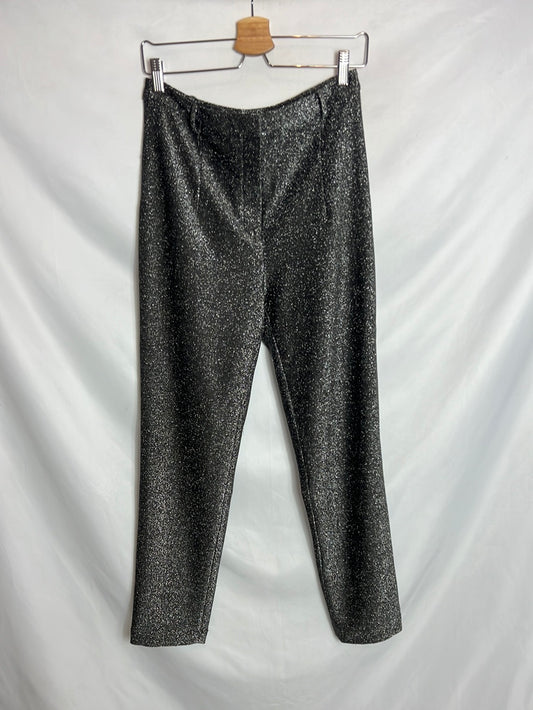 UTERQÜE. Pantalón gris purpurina. T M