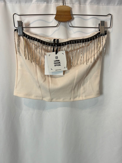 LUMINA. Top beige pedrería T.s