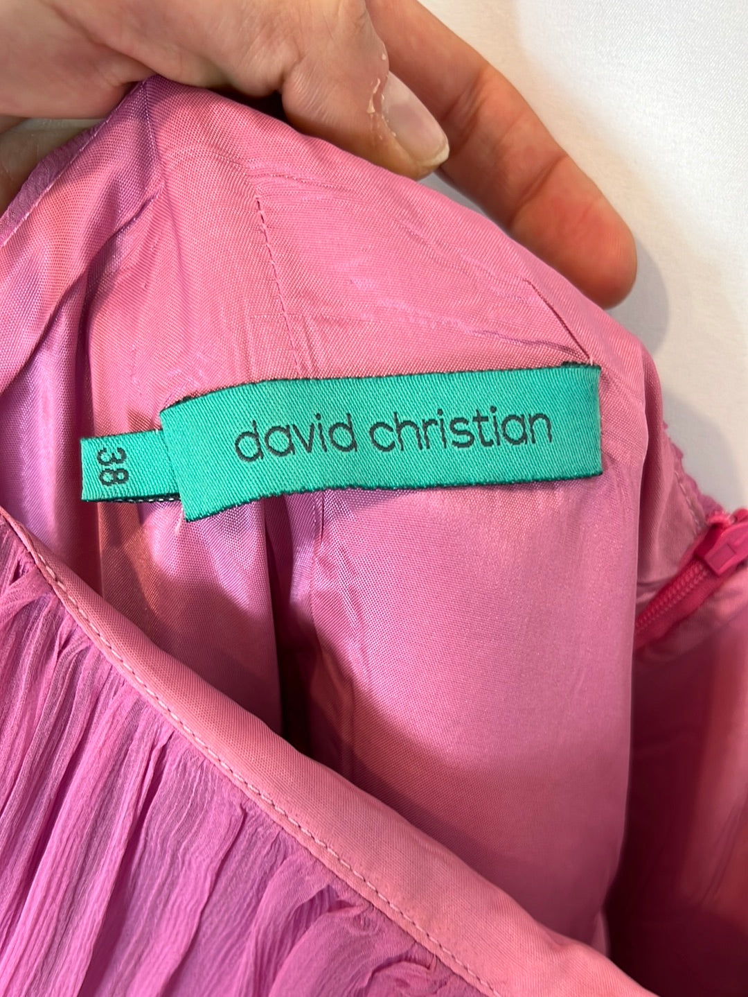 DAVID CHRISTIAN. Vestido midi rosa gasa. T 38