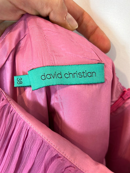 DAVID CHRISTIAN. Vestido midi rosa gasa. T 38