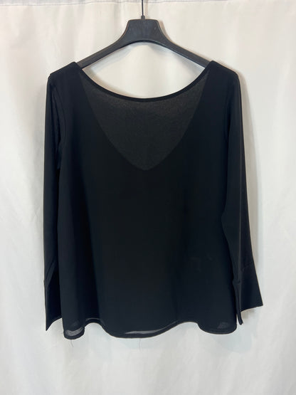 BIMANI. Blusa negra escote pico. T S