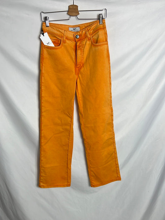 SHAFT. Pantalón denim naranja pata ancha. T 36