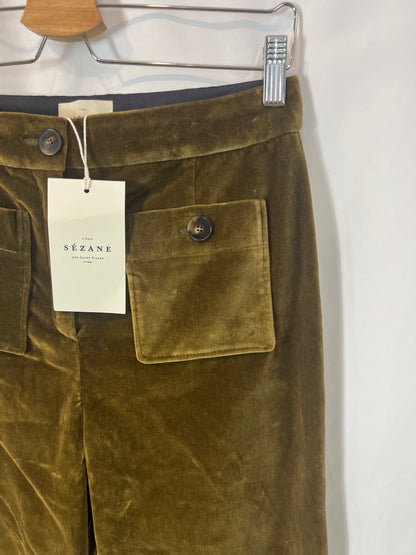 SEZANE. Pantalón terciopelo verde T.36