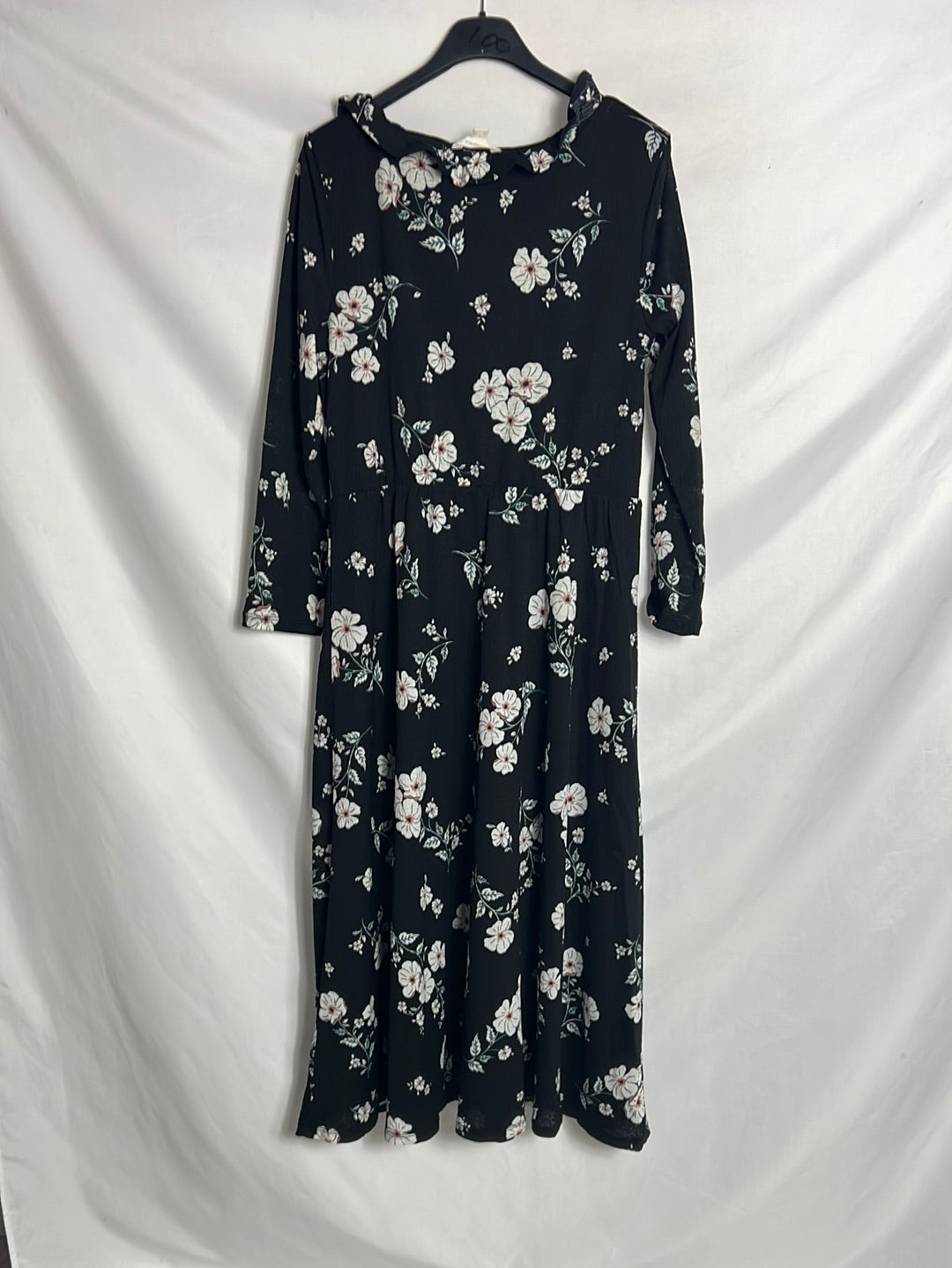 SPRIENGFIELD. Vestido midi negro flores. T M