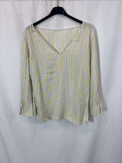 MASSIMO DUTTI. Blusa rayas detalle volantes. T 34