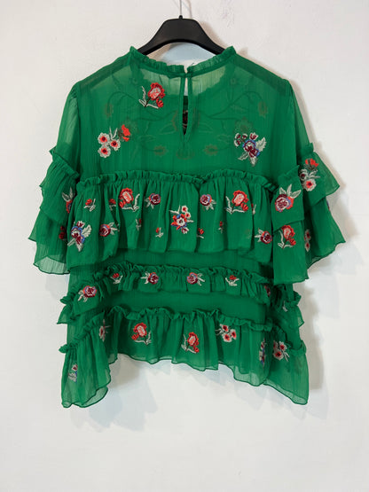 ZARA. Top verde bordado T.xs